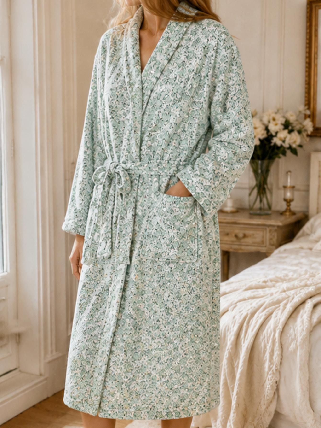 Bathrobe - Dames Plus Size Groene Ditsy Bloemprint